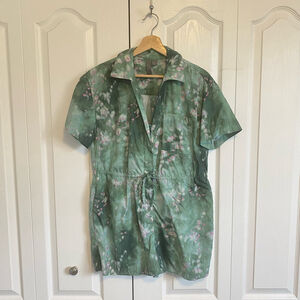 Sweaty Betty Romper 6 Green Pink Floral Anthropologie Zip Sporty Summer Collar